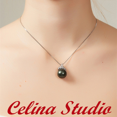 Celina冰雪女王大溪地黑珍珠项链吊坠 轻奢老钱风