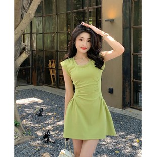 褶皱收腰显瘦A字短裙ins潮 法式 时尚 高级名媛气质连衣裙女夏季 新款
