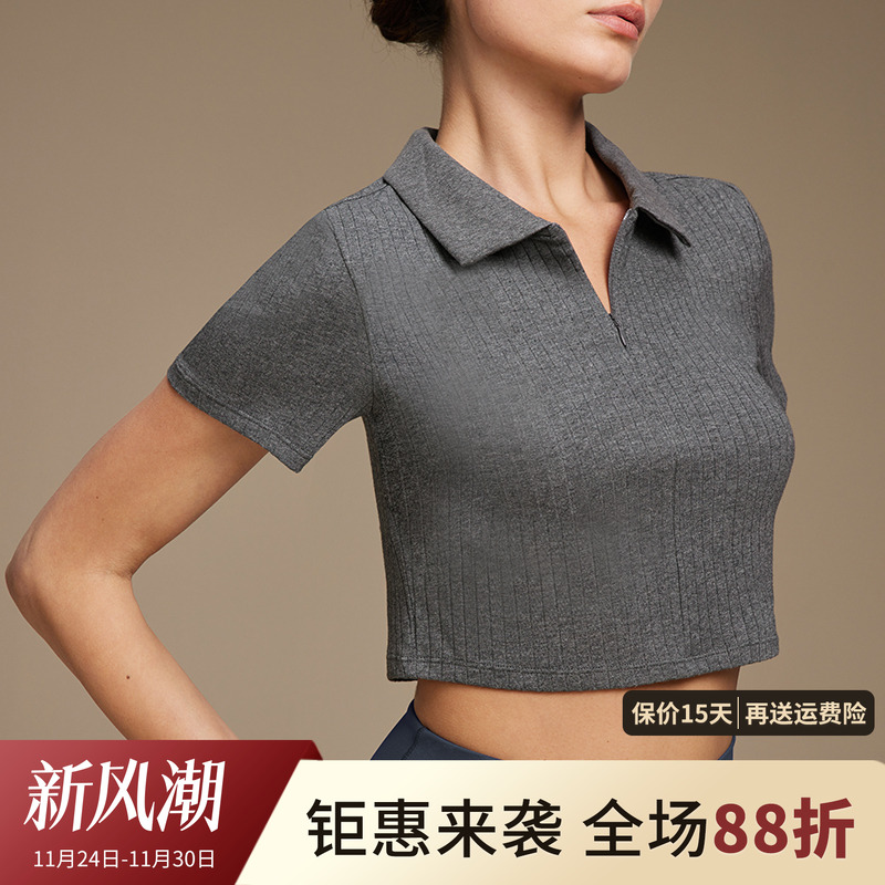 魅外运动上衣夏复古瑜伽服短袖健身服修身羽毛球网球跑步T恤外穿