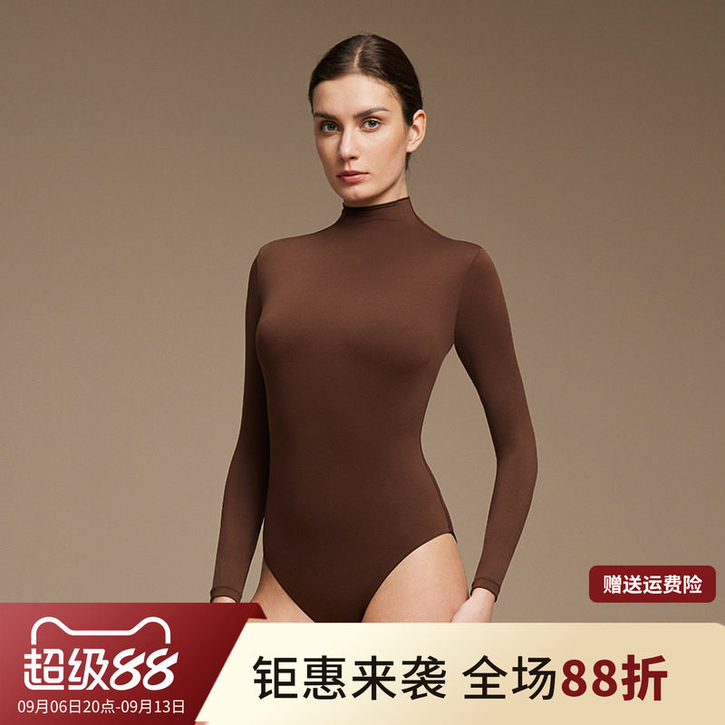 魅外欧美风紧身弹力高领长袖连体衣女百搭纯色修身打底衫T恤上衣
