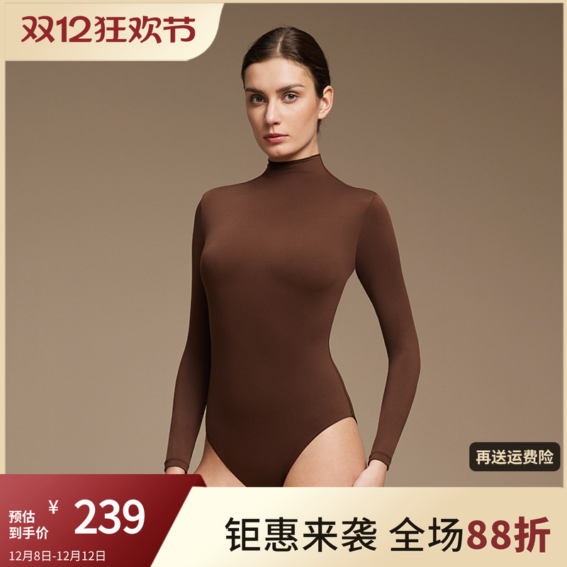 魅外欧美风紧身弹力高领长袖连体衣女百搭纯色修身打底衫T恤上衣