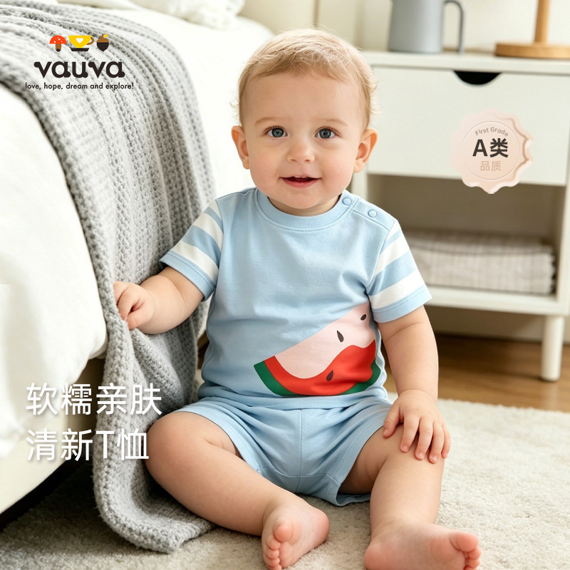 vauva新生儿亲肤卡通短袖T恤