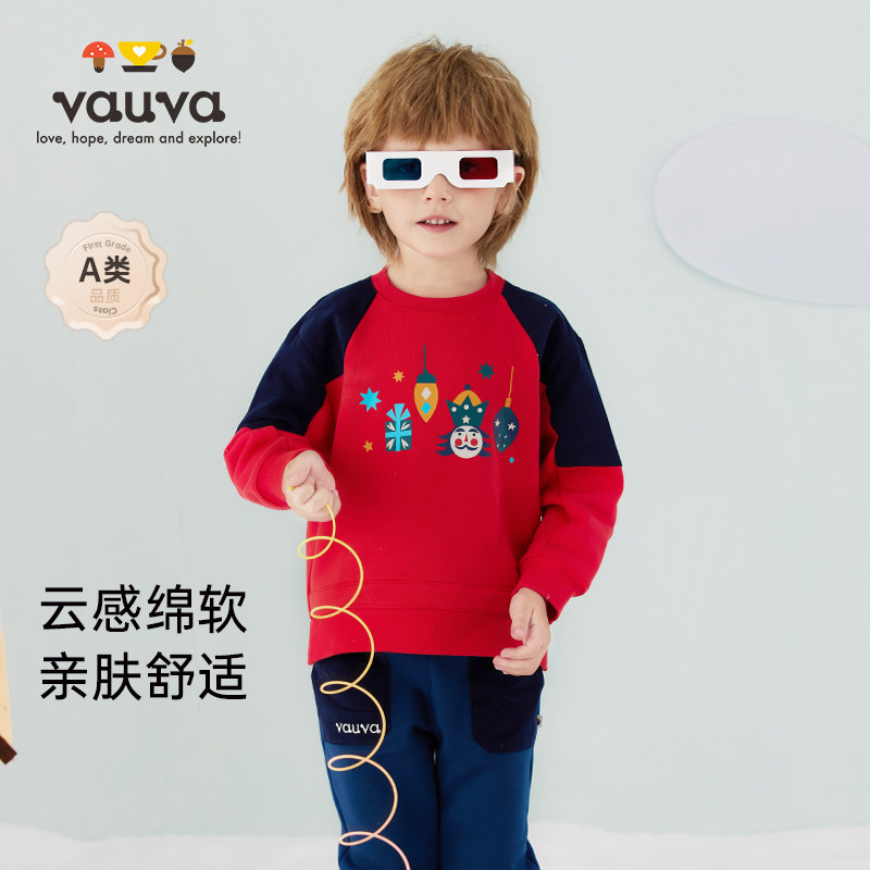 [Vauva]男童圆领休闲卫衣新款儿童卡通印花长袖T恤棉