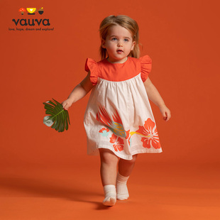 【Vauva】白红相间婴儿无袖裙子纯棉清爽透气连衣裙温柔甜美女宝