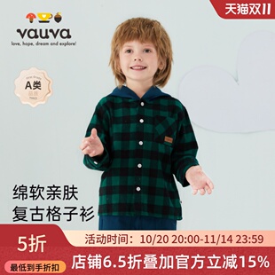 上衣儿童休闲格子外套 连帽长袖 VAUVA男童夹克外套2024秋装 新款