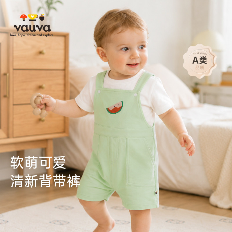 vauva男童牛仔西瓜背带裤连体衣