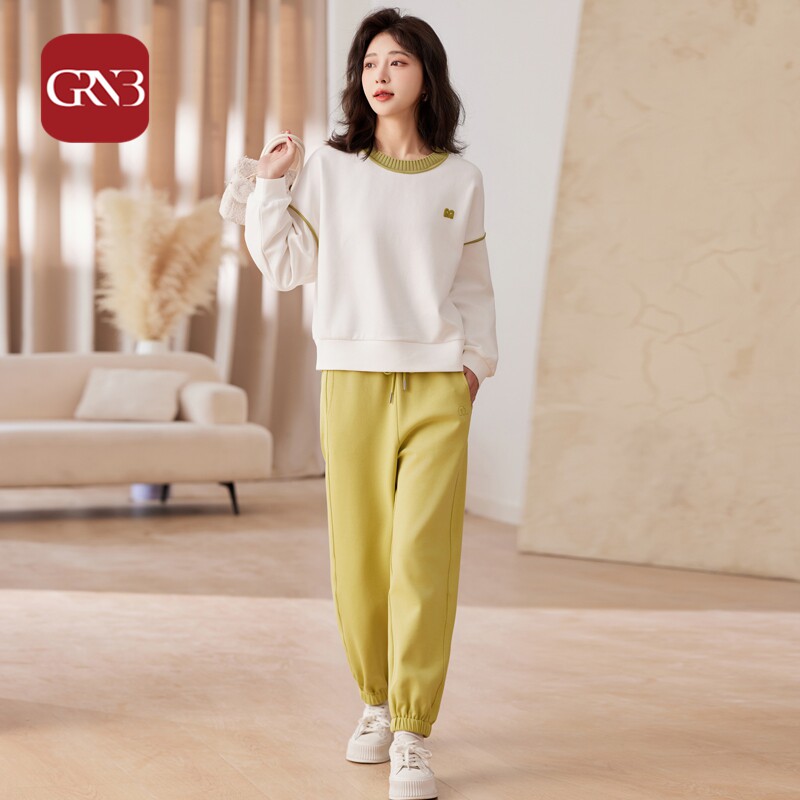 GRNB高端运动套装女时尚穿搭春秋针织撞色休闲圆领卫衣卫裤两件套