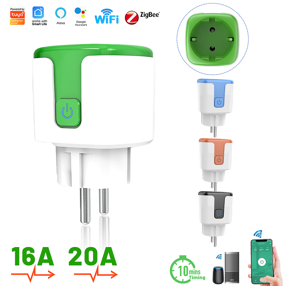 涂鸦WiFi欧法规智能插座橙蓝黑绿色手机APP远程操控定时语言开关