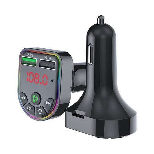 车载蓝牙播放器车载MP3插卡插U车充双USB氛围灯F5 车载FM发射器