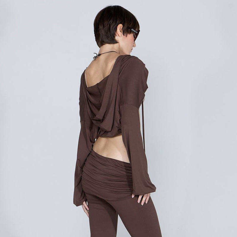 SCULPTOR休闲披肩式气球袖短款连帽开衫女士外搭罩衫上衣