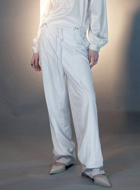 SCULPTOR联名Casper鬼马小精灵白色蕾丝贴花刺绣口袋长裤女休闲裤