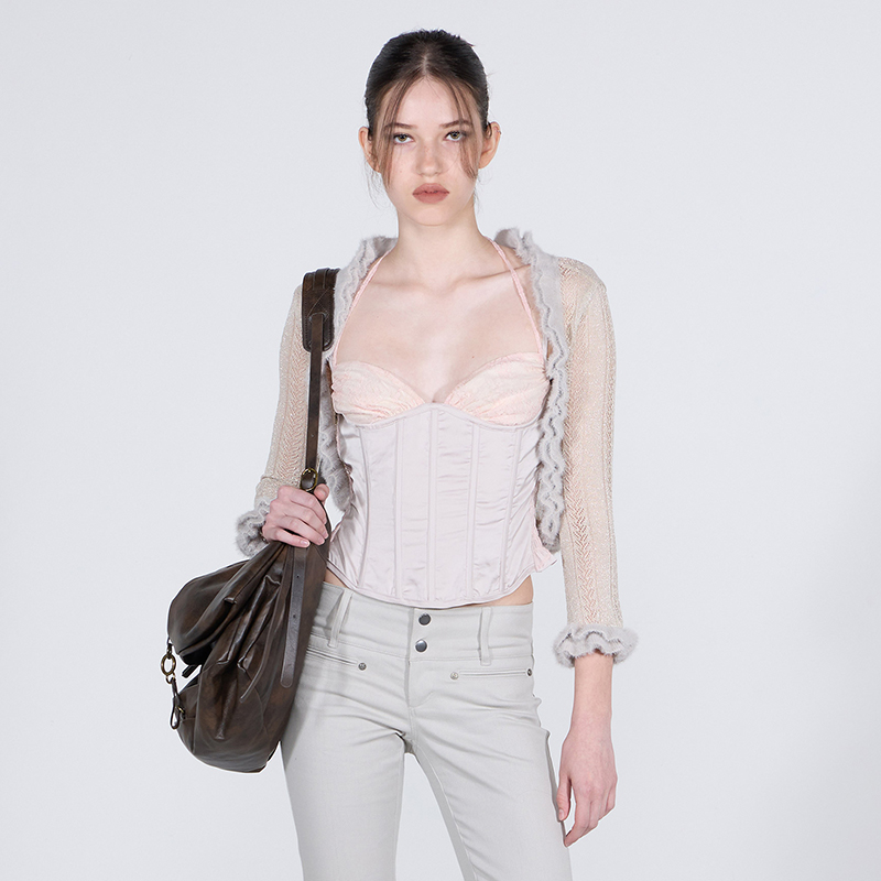 SCULPTOR复古宫廷风蕾丝鱼骨紧身胸衣女打底挂脖吊带上衣