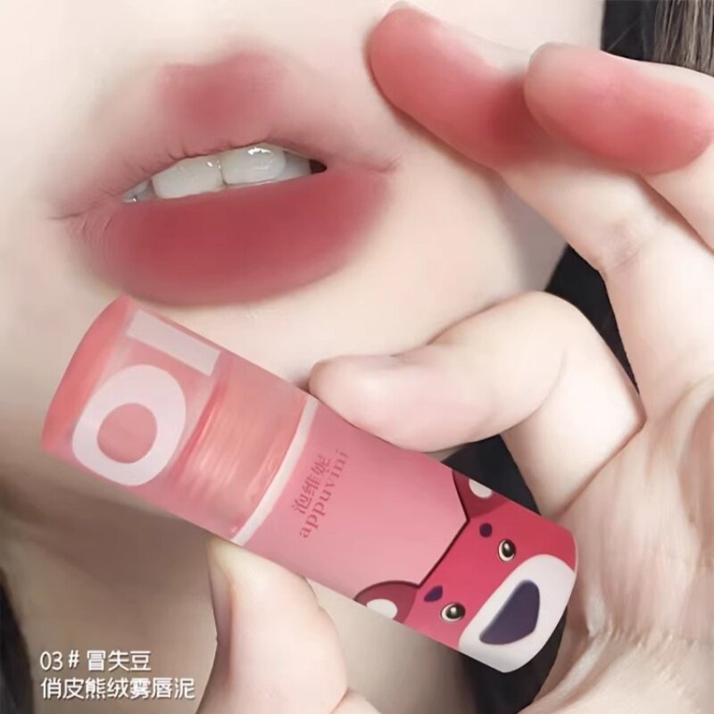 唇釉灰粉色草莓熊口红哑光雾面女学生裸色系低饱和唇泥白开水素颜