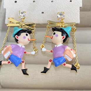 法国lesn2手工珐琅 匹诺曹系列 鲸鱼 提线木偶 耳环 耳夹 项链