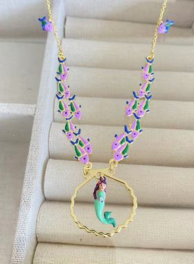 法国珐琅n2春夏小美人鱼热带鱼群小丑鱼项链