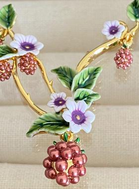 树叶时尚高级感饰品黑莓珍珠项链