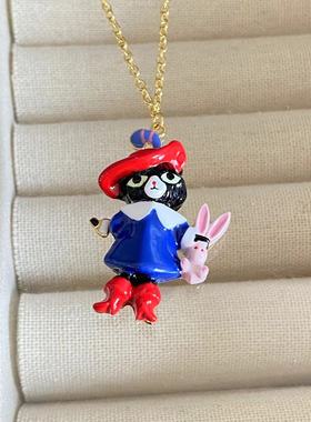 法国珐琅n2穿靴子的猫系列猫咪兔子魔法师项链