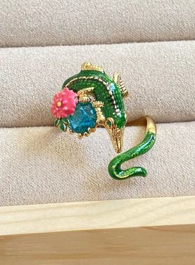 法国珐琅ln爱护动物系列鳄鱼开口戒指