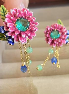 法国珐琅ln奇幻植物系列粉红色食人花奇异花耳钉项链戒指