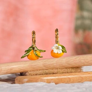 法国珐琅秋冬荷兰风情清新小柑橘果实耳环项链