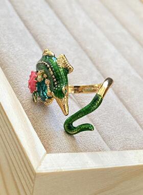 法国珐琅ln爱护动物系列鳄鱼开口戒指
