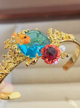 法国珐琅ln海洋系列金鱼蓝宝石手镯