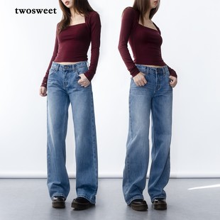 复古水洗100%棉挺括休闲直筒长裤 美式 Dad中腰牛仔裤 Baggy 女 神髓