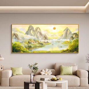 靠山背景画客厅大白墙装饰画自建房沙发上面的挂画福居宝地山水画