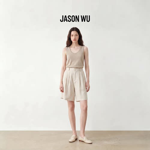 JASON WU-J系列老钱风亚麻五分裤短裤休闲裤