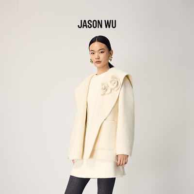 JASON WU2026年春季新款圈圈呢花朵外套翻领宽松型长袖毛呢外套