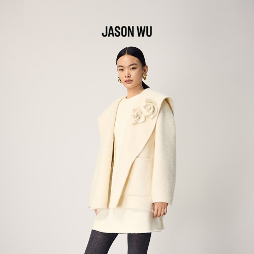 JASON WU2026年春季新款圈圈呢花朵外套翻领宽松型长袖毛呢外套