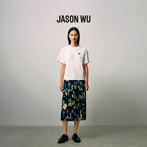 Jasonwu中长百褶裙印花