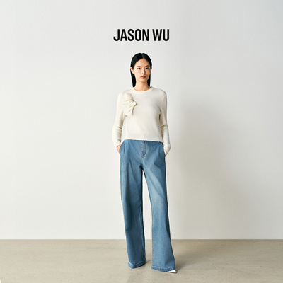 JASON WU26年春季新款浮雕花宽腿牛仔裤女士长款香蕉裤子潮牛仔蓝