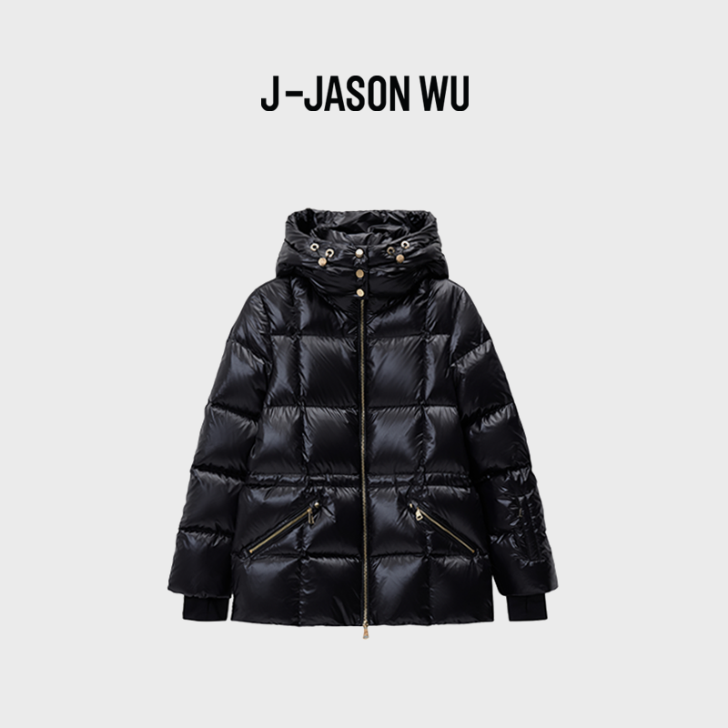 JASON WU冬季亮面女外套黑金潮流高品质经典