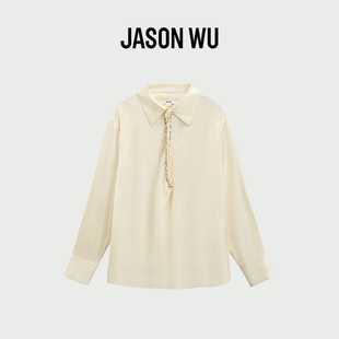 JASON WU商场同款荡领钉珠衬衫高端休闲长袖宽松桑蚕丝女装