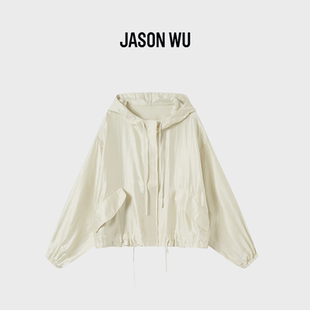 JASON WU-J系列法式桑蚕丝连帽短款运动外套宽松抽绳收腰夏薄款女