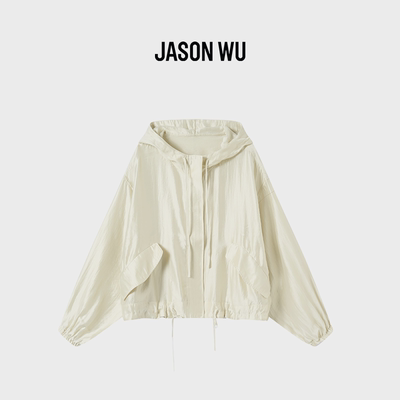JASON WU-J系列法式桑蚕丝连帽短款运动外套宽松抽绳收腰夏薄款女