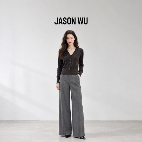 JASON WU-J系列V 领收腰针织开衫女早秋短款长袖羊毛通勤气质上衣