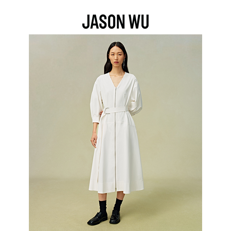 【春夏新品】JASON WU 24年新款V领拉链休闲通勤裙子长裙连衣裙