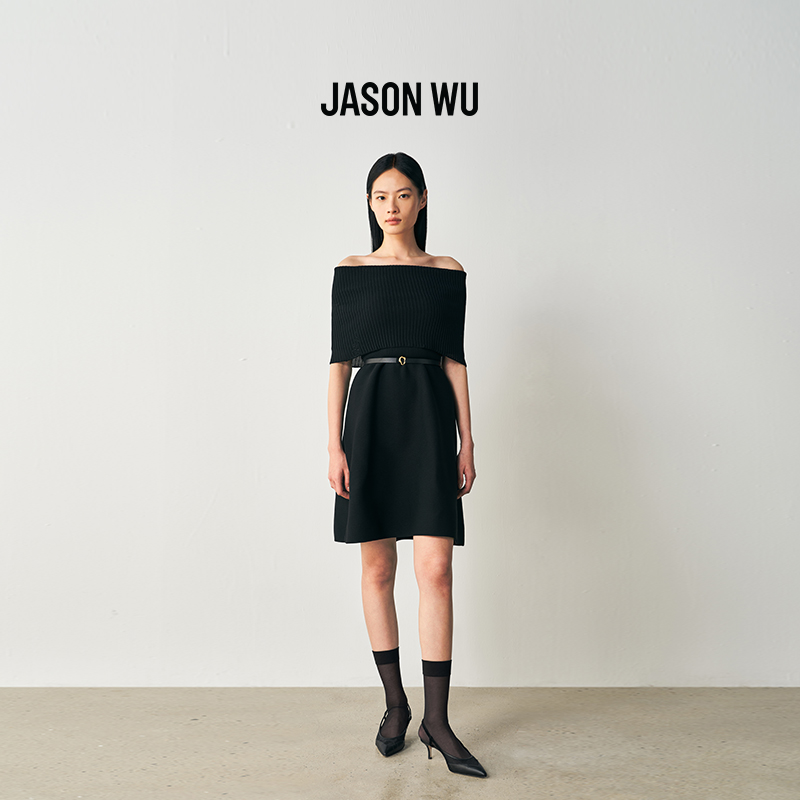 JASON WU2026年春季新款女士无缝一体一字肩连衣裙高弹短袖裙子