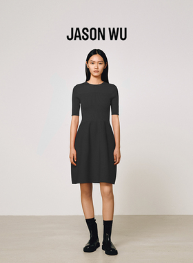 【花苞裙】JASON WU新款通勤无缝一体针织连衣裙黑色百搭裙子长裙