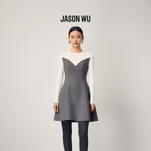 新款 WU25秋季 JASON 格雷系通勤百搭针梭收腰拼接连衣裙 莱赛尔