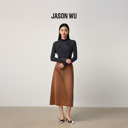 JASON WU春夏新款巴恩风设计感解构分割修身牛仔半身裙长裙女