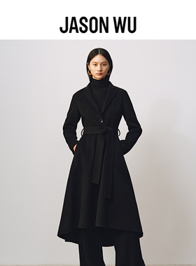 JASON WU 秋冬新款羊绒双面呢收腰大衣百搭女士黑色优雅长款外套