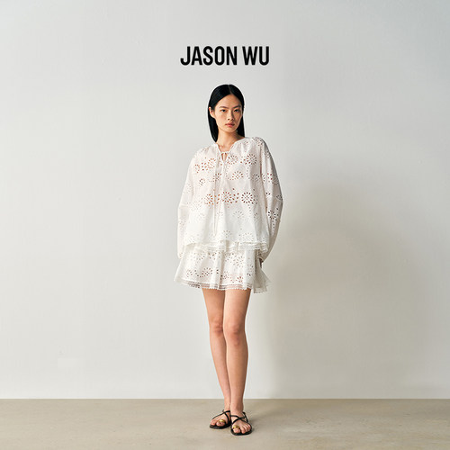 JASON WU夏季新款镂空绣蛋糕裙裤白色休闲风优雅刺绣甜美短裤