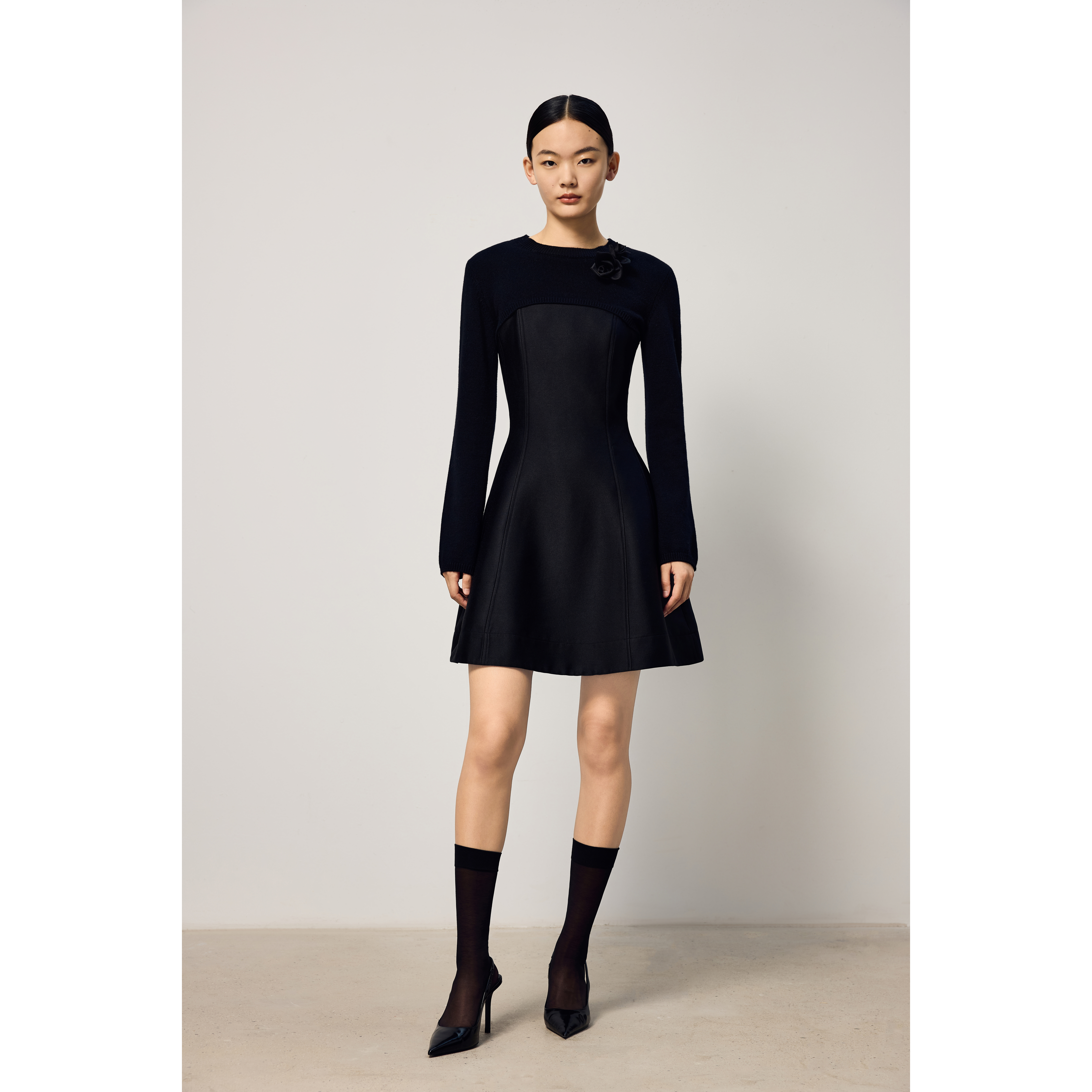 【绵羊毛】JASON WU2025秋冬新款收腰针梭拼两件式小黑裙连衣裙女