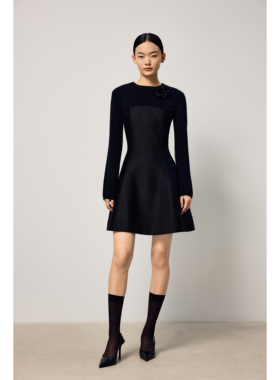 【绵羊毛】JASON WU2025秋冬新款收腰针梭拼两件式小黑裙连衣裙女