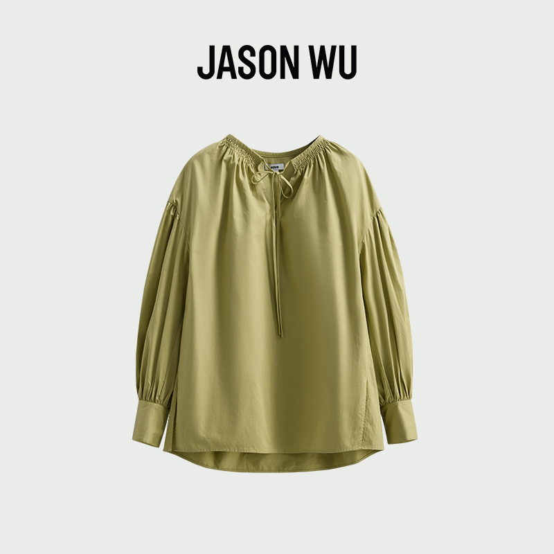 jasonwu系带纯棉圆领衬衫