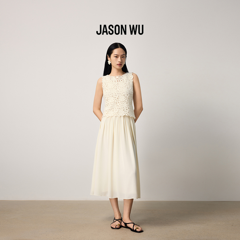 【绵羊毛】JASON WU2025秋季新款设计感镂空仿手钩针梭连衣裙裙子