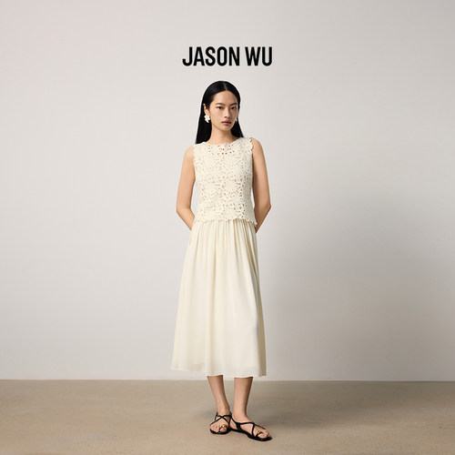 【绵羊毛】JASON WU春夏新款设计感镂空仿手钩针梭连衣裙裙子